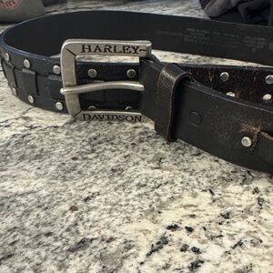 Harley-Davidson Black Leather Belt with Silver Buckle